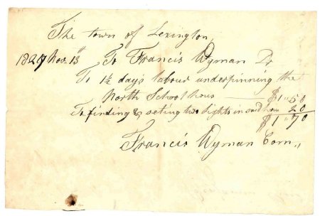 Invoice for work on North Schoolhouse, 1827