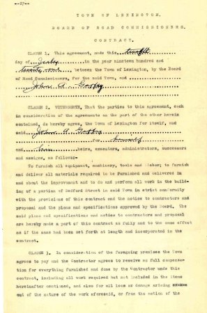 Contract, section of highway in Lexington, 1921