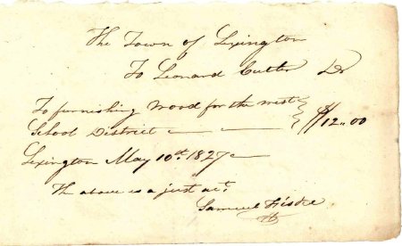 Invoice for wood for West School District, 1827