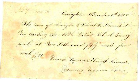 Receipt , payment for teaching the North District School, 1827