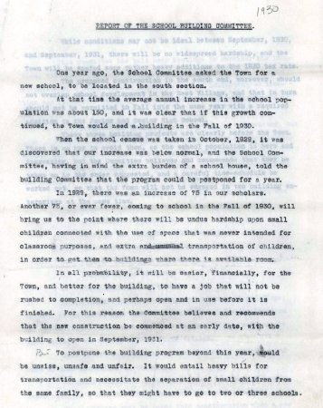 Report of the School Building Committee, 1930