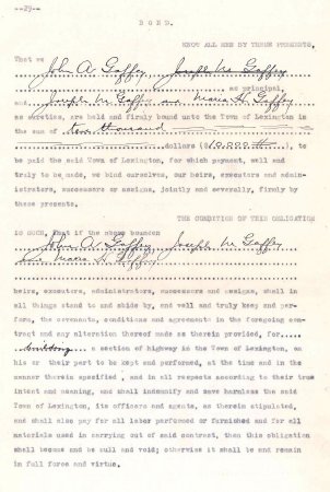 Contract, section of highway in Lexington, 1921