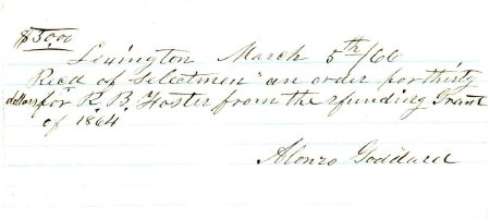 Receipt, Alonzo Goddard paid by the Selectmen, 1866