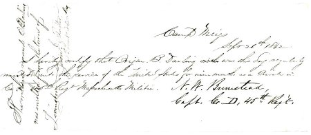 Enlistment record, Origen B. Darling, 1862