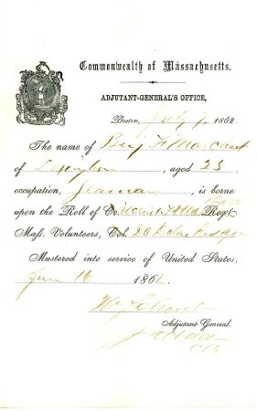 Enlistment record, Benjamin F. Marchant, 1861