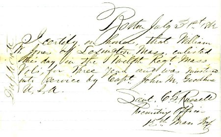 Enlistment record, William W. Jones, 1862