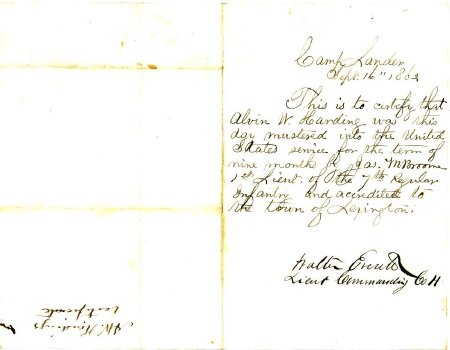 Enlistment record, Alvin W. Harding, 1862