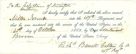 Enlistment record, Milton Nourse, 1862