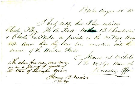 Enlistment record, Charles Flagg and others, 1862