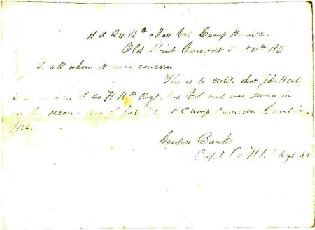 Enlistment record, John Healy, 1861