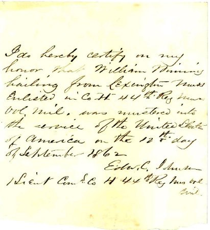 Enlistment record, William Winning, 1862
