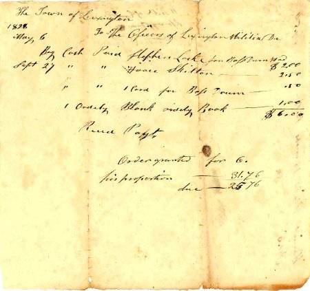 Invoice for expenses of the Officers of Lexington Militia, 1828
