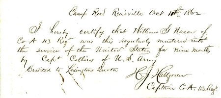Enlistment record, William G. Nason, 1862