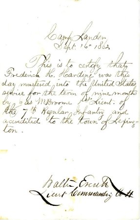 Enlistment record, Frederick H. Harding, 1862