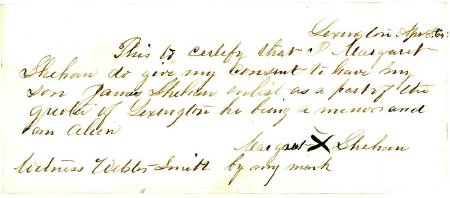 Permission for James Shehan to enlist, 1864
