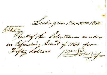 Receipt, William Lowry paid by the Selectmen, 1865