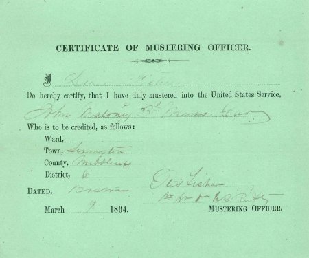 Certificate of Mustering, John Maloney, 1864
