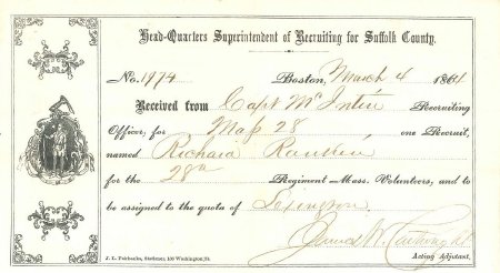 Certificate of enlistment of Richard Rankin, 1864