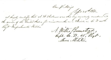 Enlistment record, S. W. Holmes, 1862