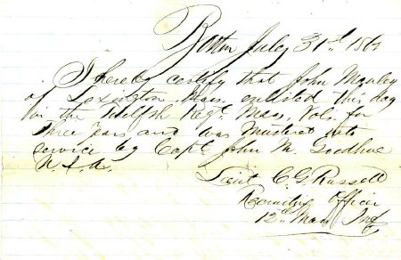 Enlistment record, John Manley, 1862