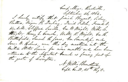 Enlistment record, Josiah Bryant et alia, 1862