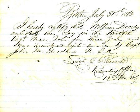 Enlistment record, William Docety, 1862