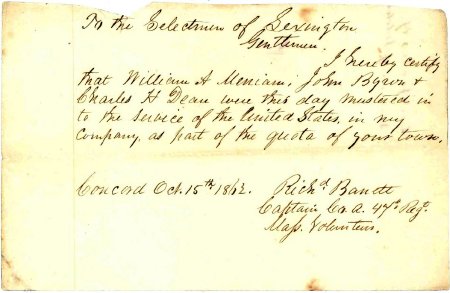 Enlistment record, William A. Merriam and others, 1862