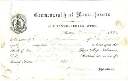 Muster certificate, James Sheehan, 1864