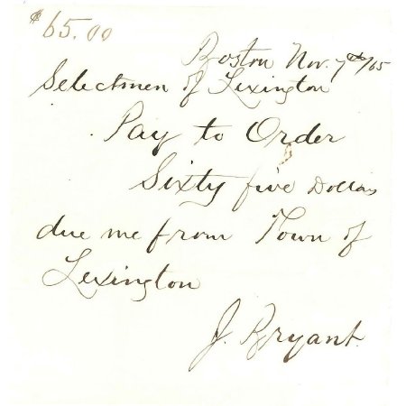 Order to pay bearer, signed by J. Bryant, 1865