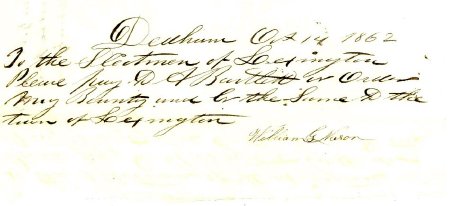 Order to pay bounty to D. A. Bartlett, 1862