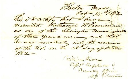 Enlistment record, Nathaniel W. Penniman, 1862