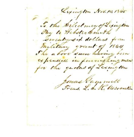 Order to pay Webster Smith, 1865