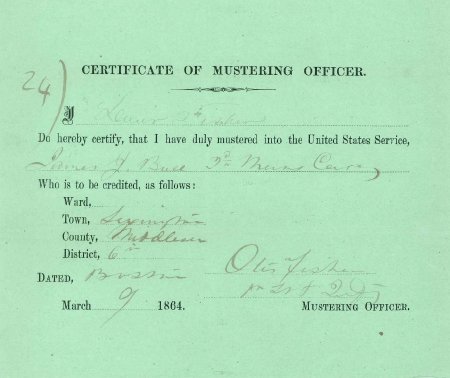 Certificate of Mustering, James J. Bull, 1864