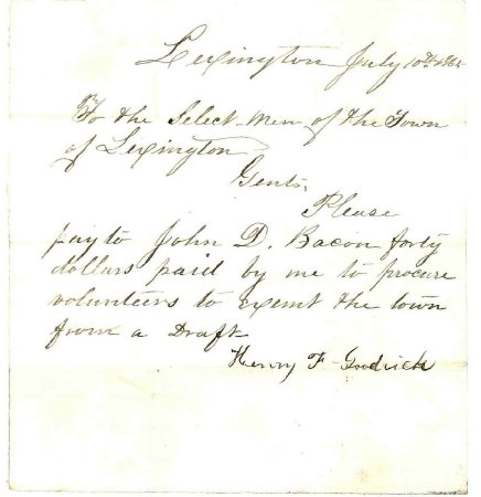 Order to pay John D. Bacon, 1865