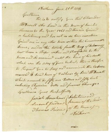 Letter, Selectmen and Overseers of the Poor of Dedham, 1815