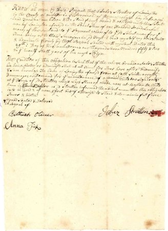 Bond of Jabez Stratton, 1752