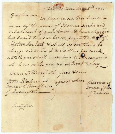Letter, Overseers of the Poor of Danvers, 1815