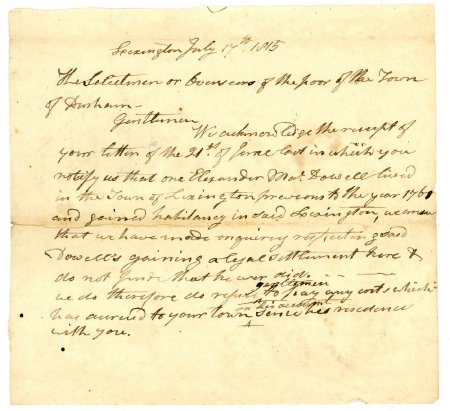 Letter to Selectmen and Overseers of the Poor of Dedham, 1815