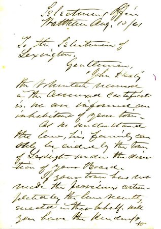 Letter re. aid for John Healy, 1861