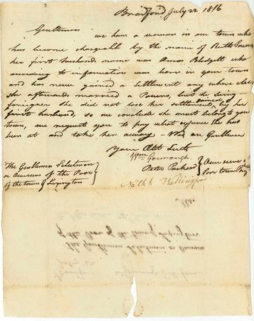 Letter, Overseers of the Poor of Bradford, 1816