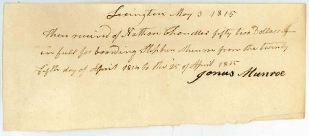 Receipt, Jonas Munroe paid by Nathan Chandler, 1815