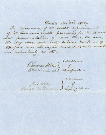 Statement concerning perambulation between Lexington & Bedford, 1855