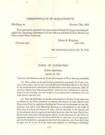 Deed of gift, Isaac Harris Cary Memorial Building, 1928