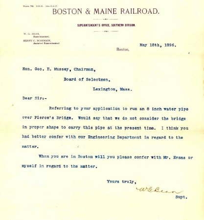 Letter, Boston and Maine Railroad to Selectmen, 1896